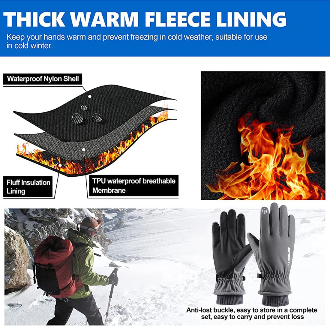 ZIBUYU Winter Gloves for Men Women Adult Warm Bike Riding Gloves Touch Screen Finger Microfiber Anti-Slip Design Windproof Waterproof Snow Ski Gloves Hand Gloves (Grey) ZIBUYU Winter Gloves for Men Women Adult Warm Bike Riding Gloves Touch Screen Finger Microfiber Anti-Slip Design Windproof Waterproof Snow Ski Gloves Hand Gloves (Grey)